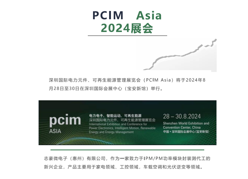 展会预告:2024.08.28~30 志豪微电子与您相约PCIM Asia 2024展会